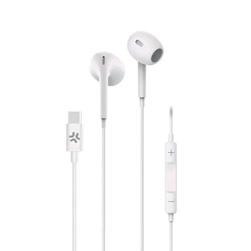 Celly Stereo Wired Earphones Cuffie Auricolari USB-C con Microfono a Filo Controllo Chiamate e Volume/Musica Bianco