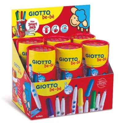 Giotto Espositore Pennarelli Bebè Tratto 5 mm in Barattoli da 10 Pennarelli Colori Assortiti Conf 6 Pz.