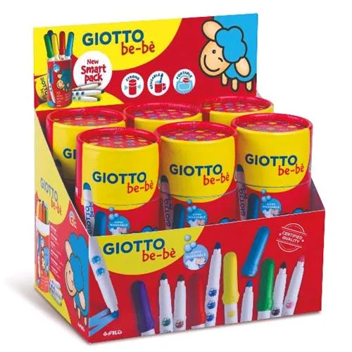 Giotto Espositore Pennarelli Bebè Tratto 5 mm in Barattoli da 10 Pennarelli Colori Assortiti Conf 6 Pz.