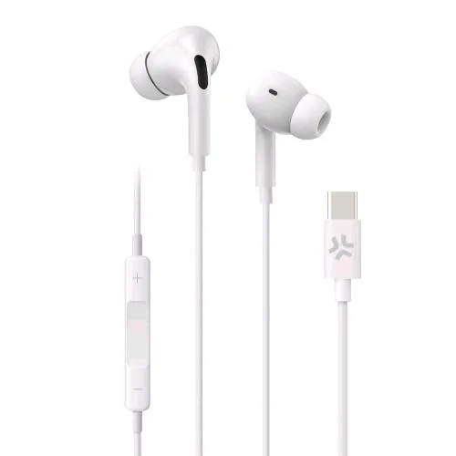 Celly Stereo Wired in-Ear Earphones Cuffie Auricolari USB-C con Microfono a Filo Controllo Chiamate e Volume/Musica Bianco