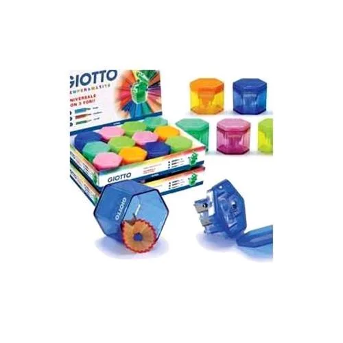 Giotto Espositore Temperamatite in Plastica 3 Fori con Serbatoio Col. Assortiti Conf 24 Pz.