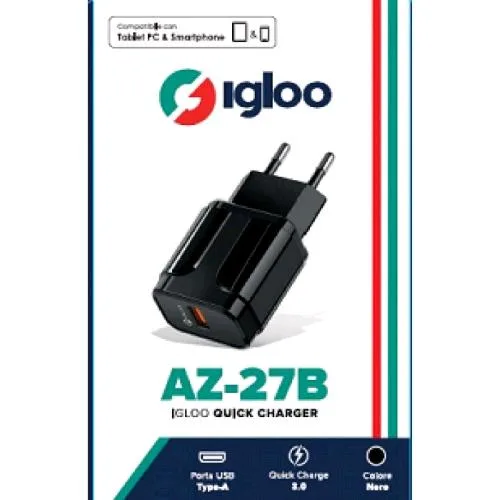 Igloo Az-27B Caricabatterie da Rete Fast Charge Quick Charge 3.0 USB-A 3A Black