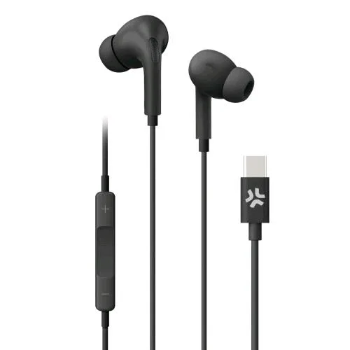 Celly Stereo Wired in-Ear Earphones Cuffie Auricolari USB-C con Microfono a Filo Controllo Chiamate e Volume/Musica Nero