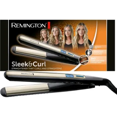 Remington S6500 Sleek & Curl Piastra Stretta per Capelli in Ceramica Temperatura Max 230 Gradi Nero Oro