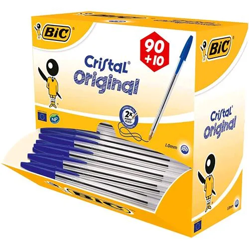 BIC Cristal Penna a Sfera Punta Media Colore Blu Conf. 100 Pz.