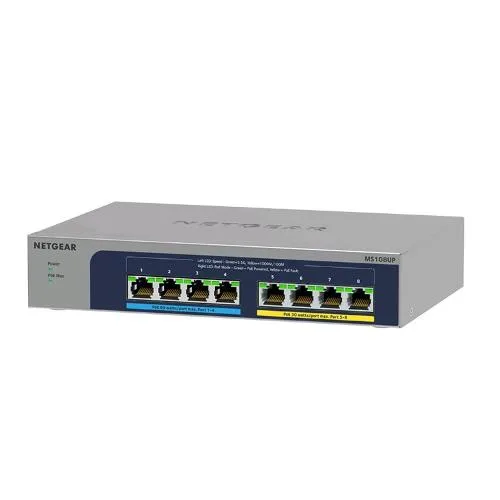 Netgear Plus MS108UP-100EUS Switch 8 Porte 4 x 100/1000/2.5G (POE++) + 4 x 100/1000/2.5G (POE+) POE++ (230 W) Desktop Grigio