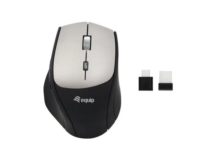 Equip Mouse Ergonomico Wireless 6 Tasti 2400DPI Regolabili con Adattatore Doppia Connessione (USB-C + USB-A)