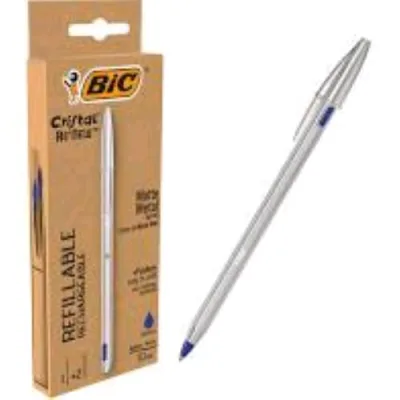 BIC Cristal Re New 1mm Penna a Sfera Ricaricabile Punta 1 mm con 2 Refil Inchiostro Blu