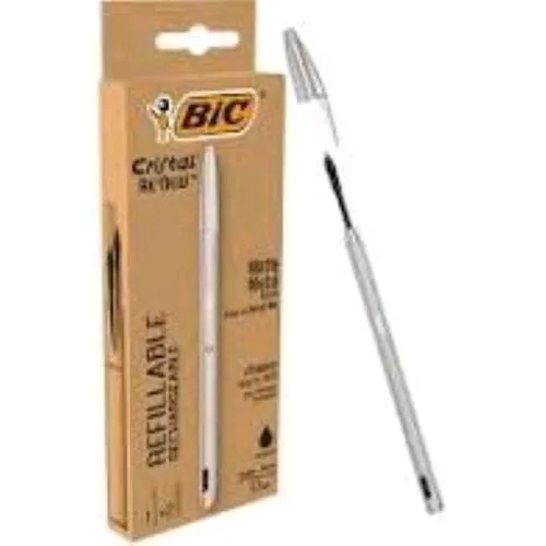 BIC Cristal Re New 1mm Penna a Sfera Ricaricabile Punta 1 mm con 2 Refil Inchiostro Nero