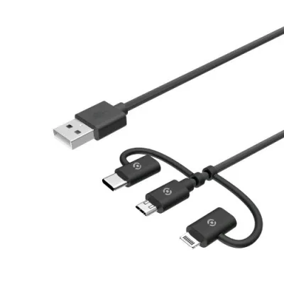 Celly Cavo Universale 3 in 1 USB Lightning USB-C Micro-USB 1 m Nero