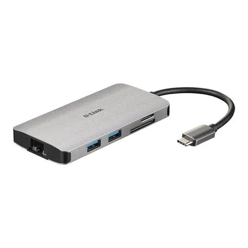 D-Link Dub-M810 Hub USB-C 8-in-1 con Hdmimethernet Lettore Card e Power Delivery 60W Uscite: HDMI x1, Ethernet x1, USB 3.0 x3, USB-C x1, SD x1, TF x1, HDMI fino a 4K, Plug And Play