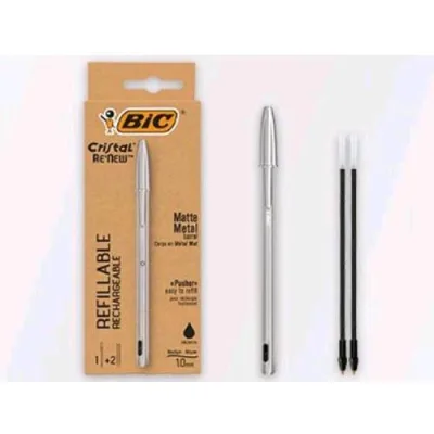 BIC Cristal Renew Penna a Sfera 1 mm + 2 Refill Inchiostro Nero