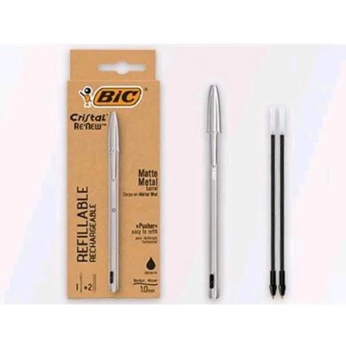 BIC Cristal Renew Penna a Sfera 1 mm + 2 Refill Inchiostro Nero
