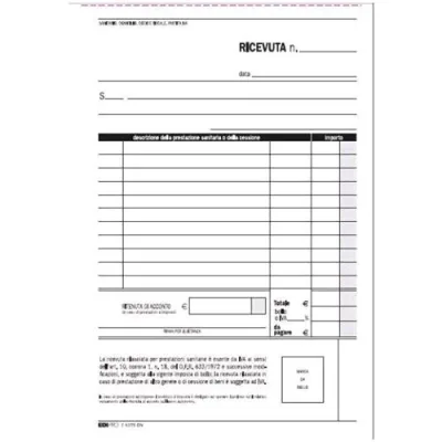 Edipro Ricevuta Sanitaria Blocco Autocopiante 2 Fogli 150X230 mm 100 Fogli Conf 10 Pz.