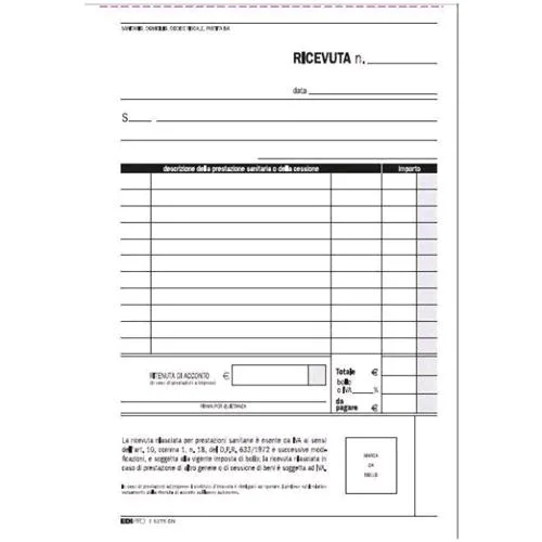 Edipro Ricevuta Sanitaria Blocco Autocopiante 2 Fogli 150X230 mm 100 Fogli Conf 10 Pz.