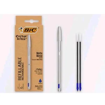 BIC Cristal Renew Penna a Sfera Punta 1 mm Inchiostro Blu + 2 Refill