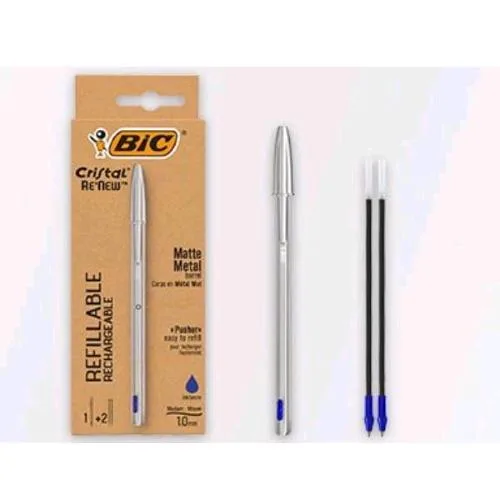 BIC Cristal Renew Penna a Sfera Punta 1 mm Inchiostro Blu + 2 Refill