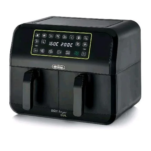 Ariete Airy Fryer Dual Friggitrice Ad Aria 1700W 8 l Doppio Cestello Capacita' 3.4 kg Controllo Touch con Timer Nero