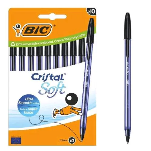 BIC Cristal Soft Penna a Sfera Punta Conica Tratto 1.2 mm Inchiostro Nero Conf 10 Pz.