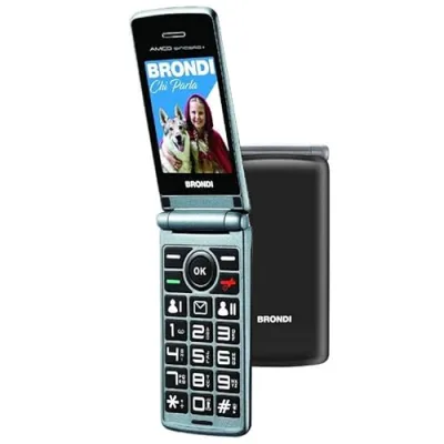 Brondi Amico Sincero+ 2.4" Easy Phone Clamshell Telefono Cellulare per Anziani Tasto Sos Torcia Controllo Remoto Annuncio Vocale Fotocamera Nero