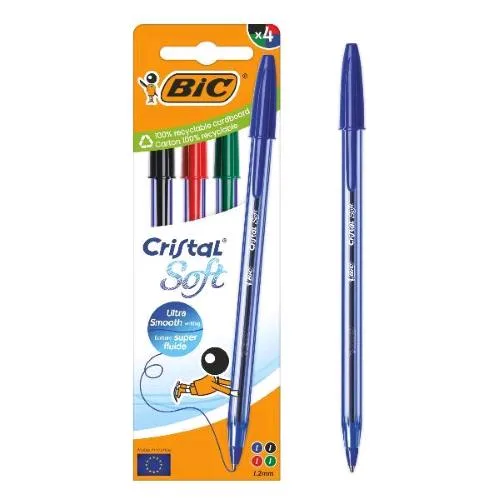 BIC Cristal Soft Penna a Sfera Tratto 0.35 mm Inchiostro Colori Assortiti Conf 4 Pz.