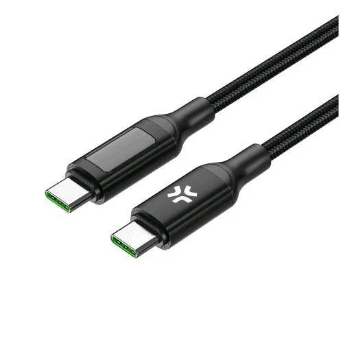 Celly Cavo USB-C Power Delivery 100 W con Connettore LED Indicatore della Potenza Erogata in Nylon Anti Groviglio 2 m Nero