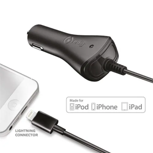 Celly CCIP5 Caricabatterie da Auto per iPhone 5/S/C Ipod Connettore Lightning Colore Black