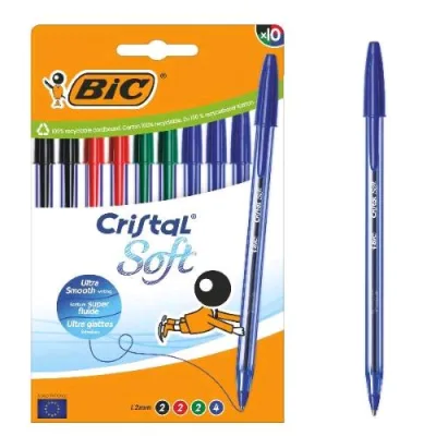 BIC Cristal Soft Penna a Sfera Tratto 1.2 mm Inchiostro Colori Assortiti Conf 10 Pz.