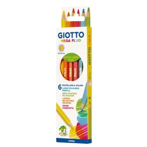 Giotto Mega Fluo Pastello Mina 5.5 mm Colori Assortiti Fluo Conf 6 Pz.