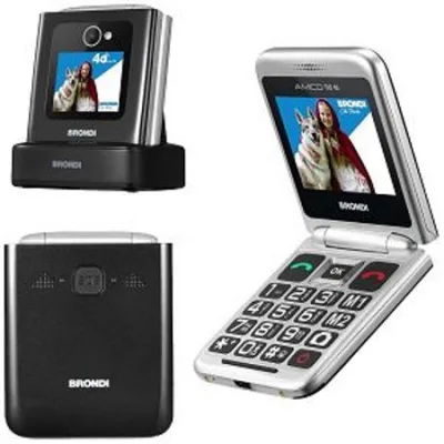Brondi Amico Tuo 4G Dual SIM 2.4" Senior Phone Clamshell Flip Attivo Tasti Grandi Retroilluminati Tasto Sos Controllo Remoto Doppio Display Black Metal