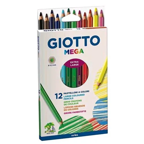Giotto Mega Pastelli Giganti 5.5mm Verniciati Nel Colore della Mina Conf 12 Pz.