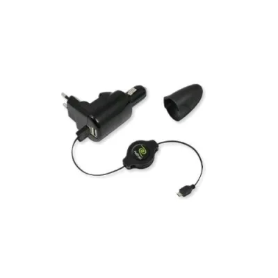 Retrak Alimentatore Auto 2 x USB Tipo a con Cavo USB Tipo a / Micro USB Retrattile Nero