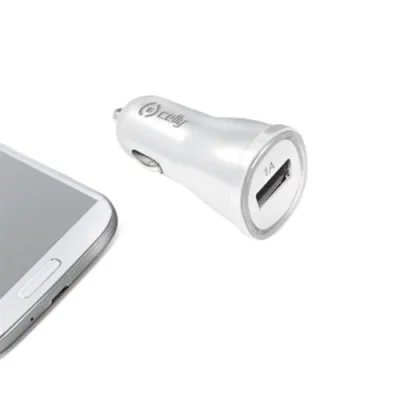 Celly Ccusbw Caricabatterie da Auto Compatibile iPhone 5S Porta USB 1 Ampere Colore White