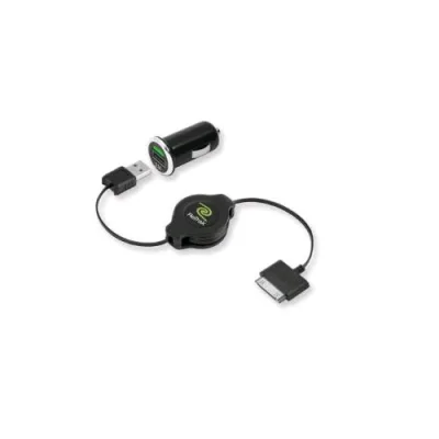 Retrak Apple 30 Pin Alimentatore Auto 1 x USB Tipo a con Cavo USB Tipo a / Apple 30PIN Retrattile Nero