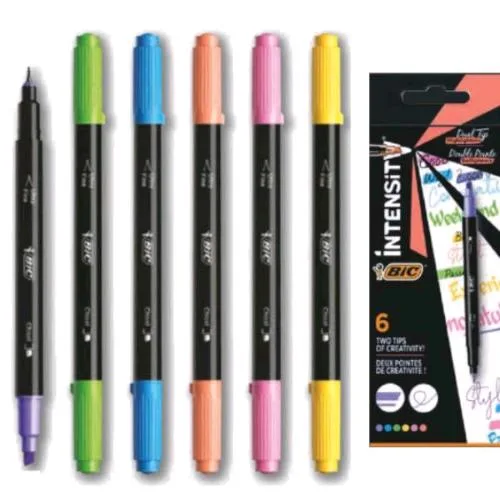 BIC Dual Tip-Highlighter Pennarello a Doppia Punta a Base D'acqua per Grafica e Disegno Artistico Colori Assortiti Conf 6 Pz.