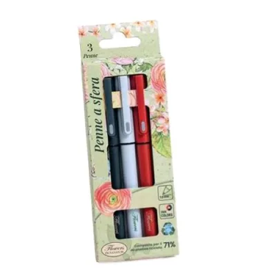 Pigna Flowers Penna a Sfera Tratto 1 mm Colori Assortiti Conf 3 Pz.