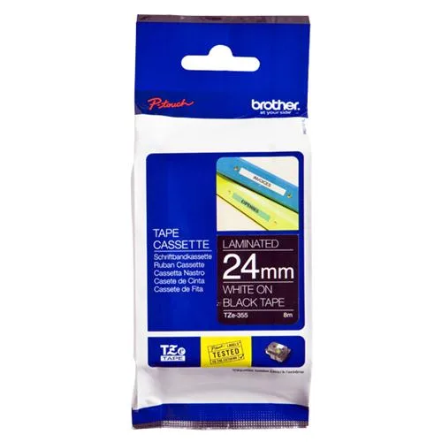 Brother Nastro per Etichettatrice 24mm Colore Nero Stampa Bianco TZE355
