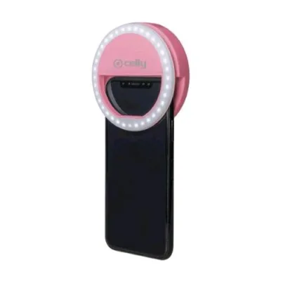 Celly Click Light Pro Selfie Flash Light Selfie Light Tascabile e Universale con Luci RGB Rosa