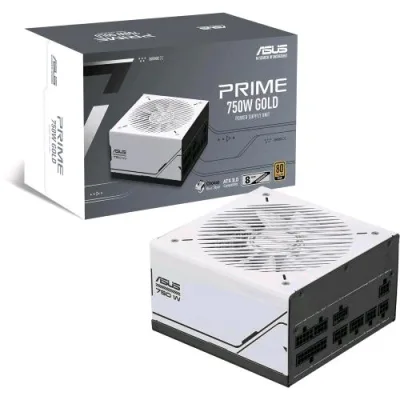 ASUS Prime Alimentatore 750W Gold Modulare 80 Plus Gold ATX 3.0 Ventola con Doppio Cuscinetto a Sfera Pcle Gen 5.0 Bianco