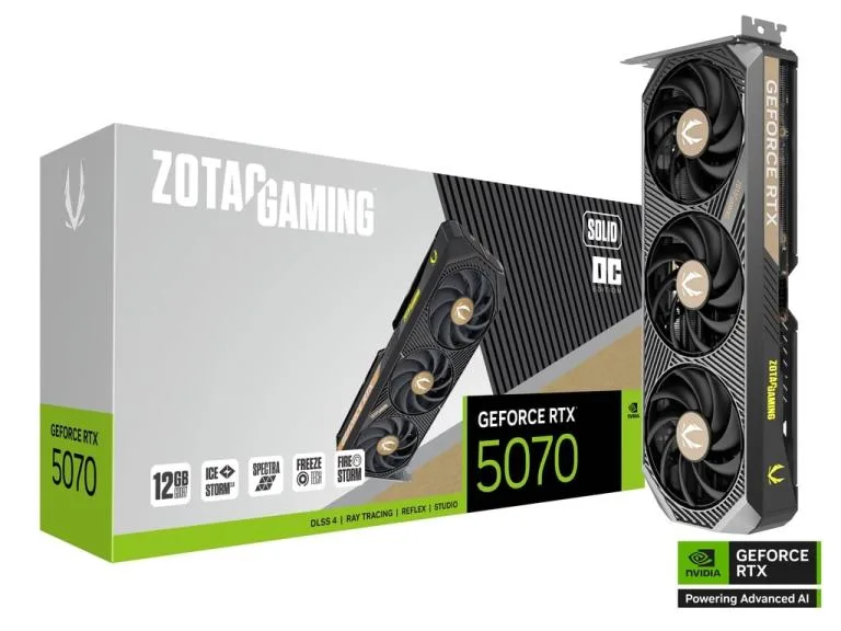 Zotac Gaming Geforce RTX 5070 Solid Oc 12GB GDDR7 DLSS4 Triple Fan Pcie 5.0 16X - 1 x HDMI 3 x Displayport