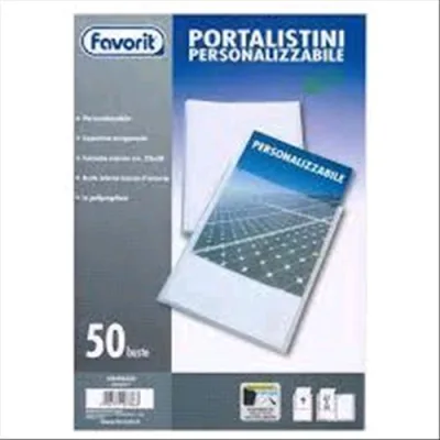 Favorit Portalistini Personalizzabili in PP 220X300MM A4 50 Buste Col. Trasparente