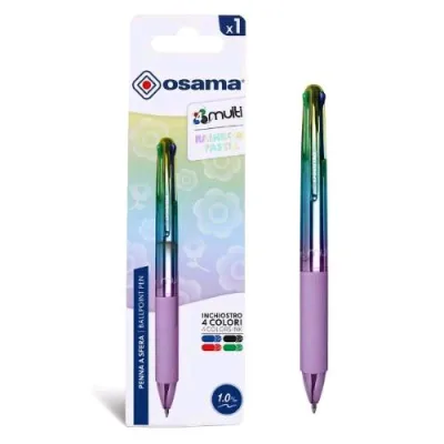 Osama 4MULTI Neon Penna a Sfera a Scatto 4 Colori Tratto 1 mm Inchiostro Colori Assortiti Conf 12 Pz. Rainbow Pastel