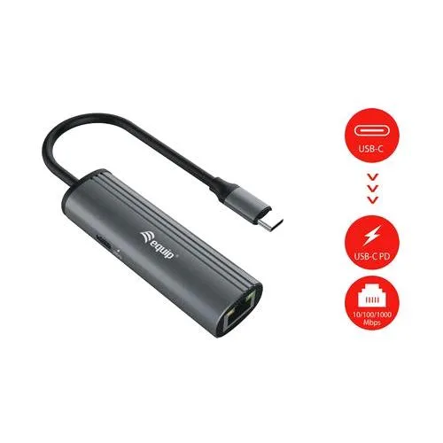 Equip 133486 Hub di Interfaccia USB-C a RJ45 Gigabit 1000 Mbit/S + PD 100W Nero Grigio