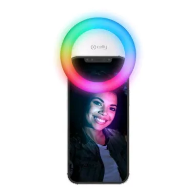 Celly Clicklightrgb Selfie Flash Light Tascabile e Universale con Luci RGB White
