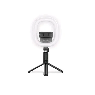 Celly Clickringbt Bastone Portatile per Selfie e Tripode Bluetooth con Anello Luce Nero