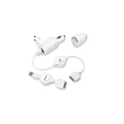 Retrak Apple 30PIN Alimentatore Auto 2 x USB Tipo a con 2 Cavi USB Tipo a / Apple 30PIN Retrattile Bianco