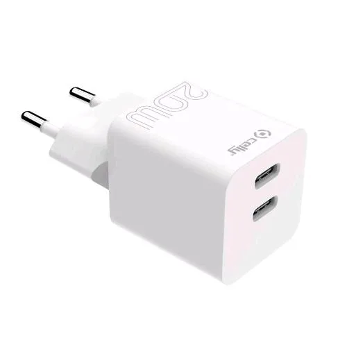 Celly TC2USBC20WWH Caricabatterie da Rete 2USB-C 20W White