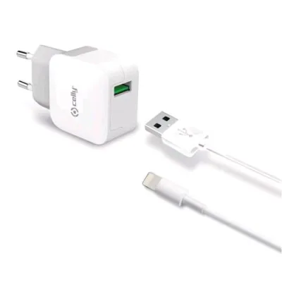 Celly Tcusblight Caricabatterie da Rete 1XUSB 2.4A con Cavo USB/Lightning Colore Bianco