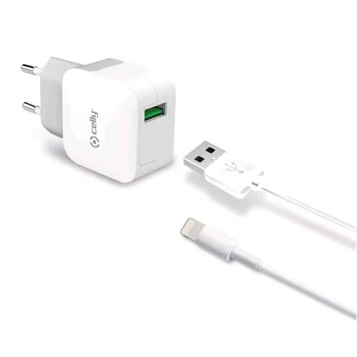 Celly Tcusblight Caricabatterie da Rete 1XUSB 2.4A con Cavo USB/Lightning Colore Bianco
