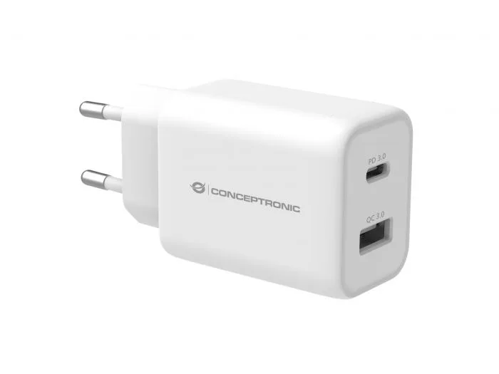 Conceptronic Caricabatterie da Rete 33 W 2 Porte 1 x USB-A 1 x USB-C PD QC 3.0